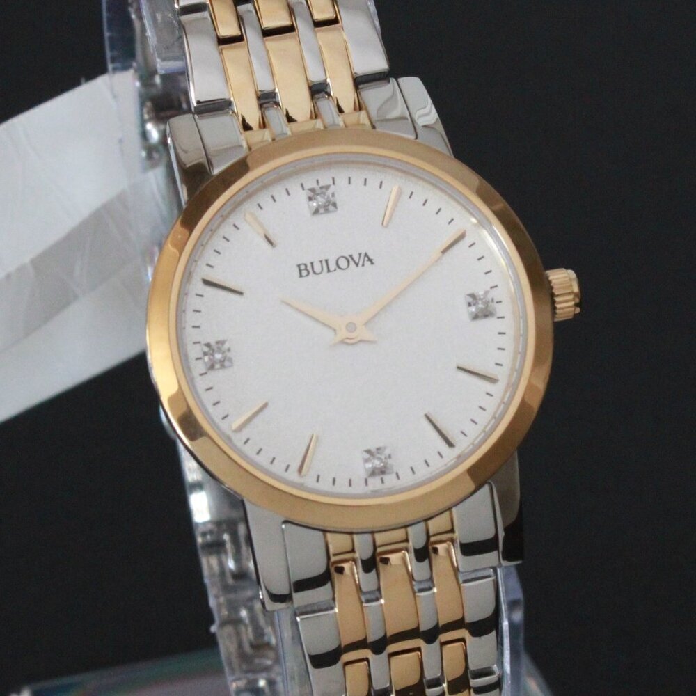 Bulova Ladies Sutton Classic Quartz Watch Four Diamond Accents Two Tone 27mm - Picture 5 of 13